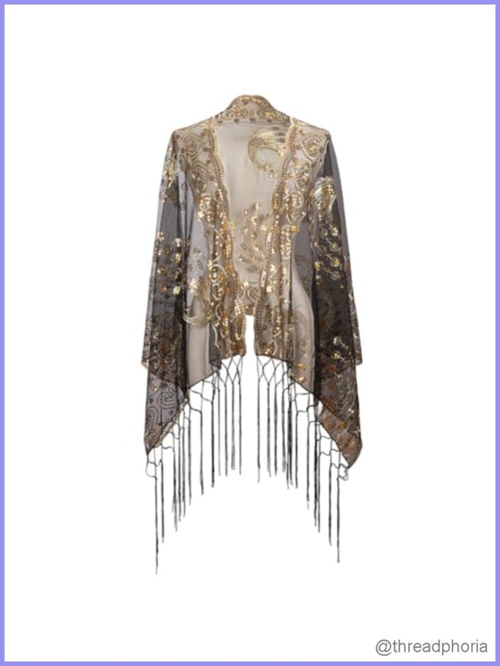 Vintage Sequin Floral Lace Shawl Wrap Chiffon Pashmina with Fringe Tassel
